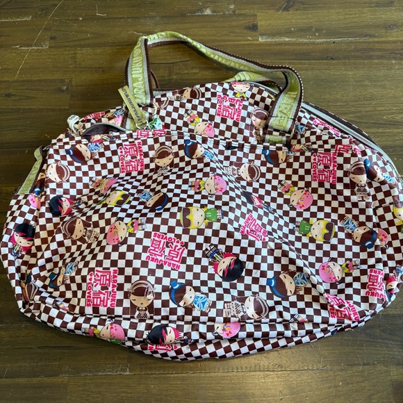 Harajuku Lovers Rare Y2K Graphic Tote Duffle Bag Checkered Green Dolls Flawed - Picture 6 of 11